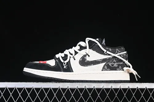 All categories Air Jordan Jordan series basketball shoes Air Jordan 1 Low High-end customized low-top sneakers Air Jordan 1 Low AJ1 Joe 1 LV joint black toe drawstring High-end customized low-top retro basketball shoes YX5066-383